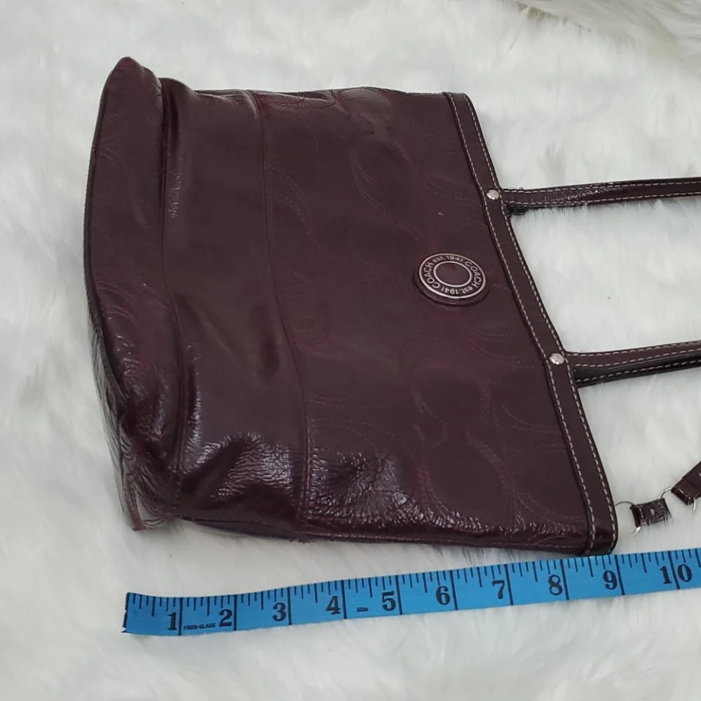 Coach patent leather signature shoulder purse bag cherry color